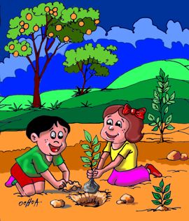 medio-ambiente-a color-ninos-plantando-un-arbol